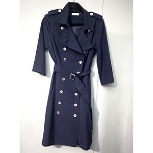 Calvin Klein Double Breasted Belted Navy 3/4 Sleeves Trench Coat - Small EUC